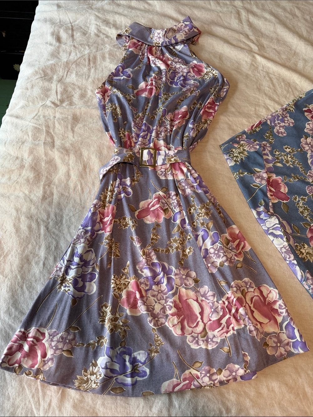 Vintage 70s/80s Handmade Halter Dress & Matching Triangular Shawl Set